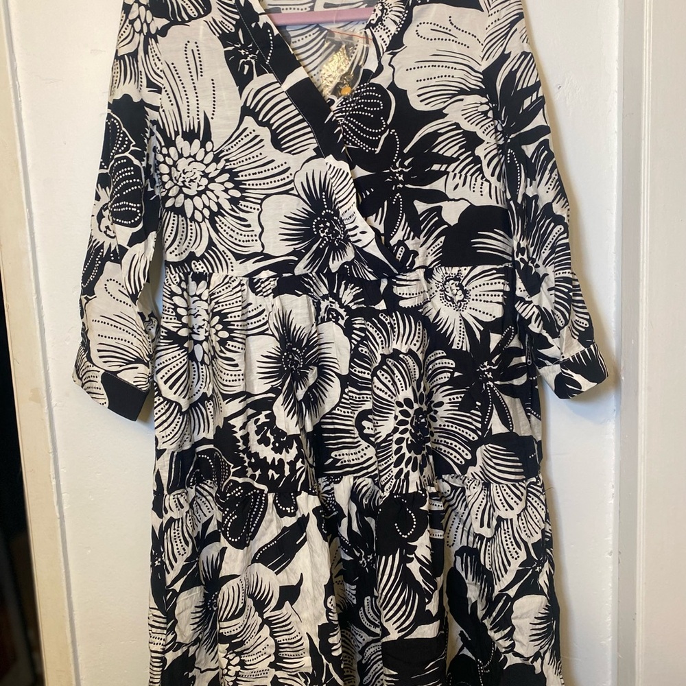 Rachel Zoe Floral Midi Black and White Women's babydoll dress XS NWOT